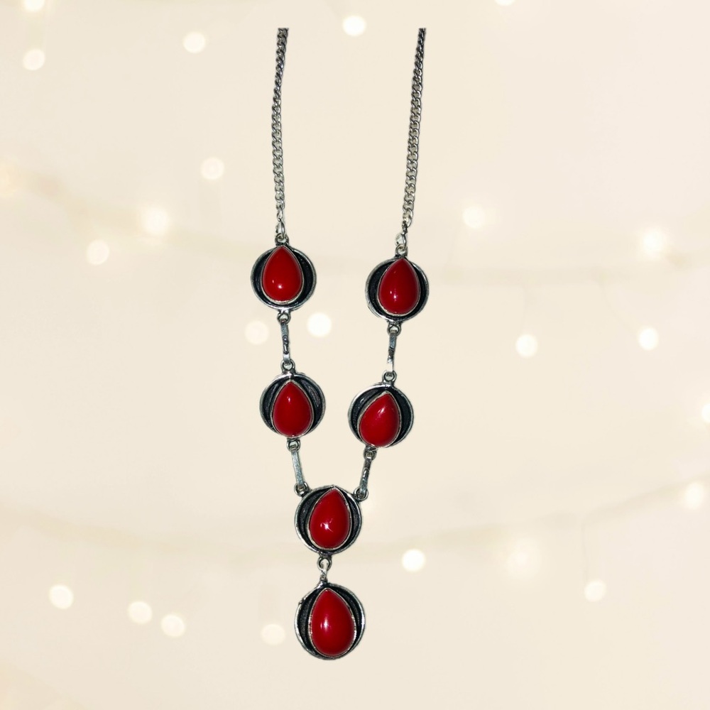 Red Teardrop Pendant Statement Necklace - Women Jewelry